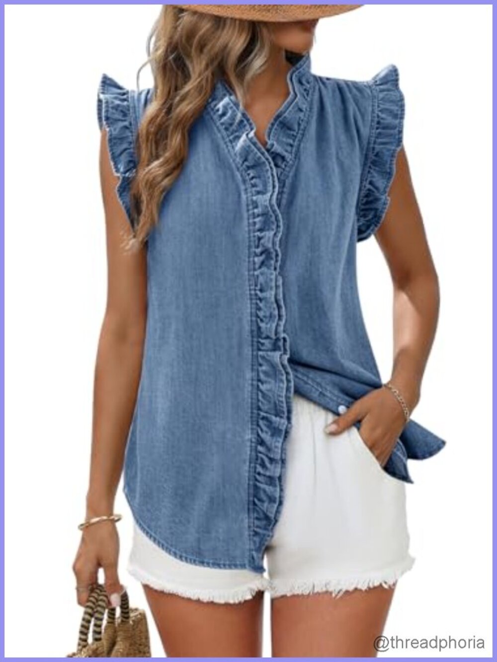 Denim Vest Sleeveless Button Up Peplum V Neck Women's Jean Vest